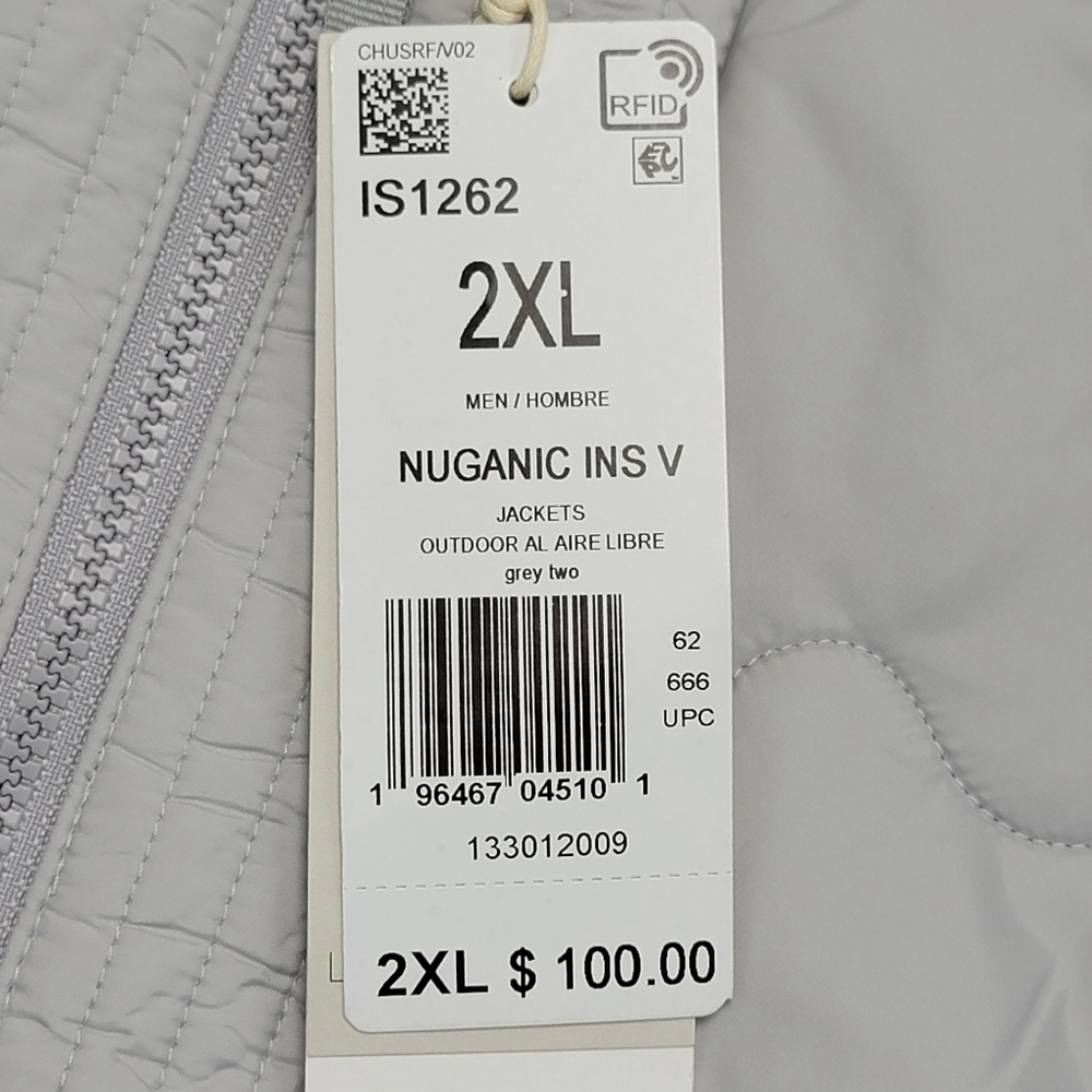 adidas Men's Nuganic Light Insulation Jacket Vest Gray IS1262 Size 2XL New - Picture 4 of 11